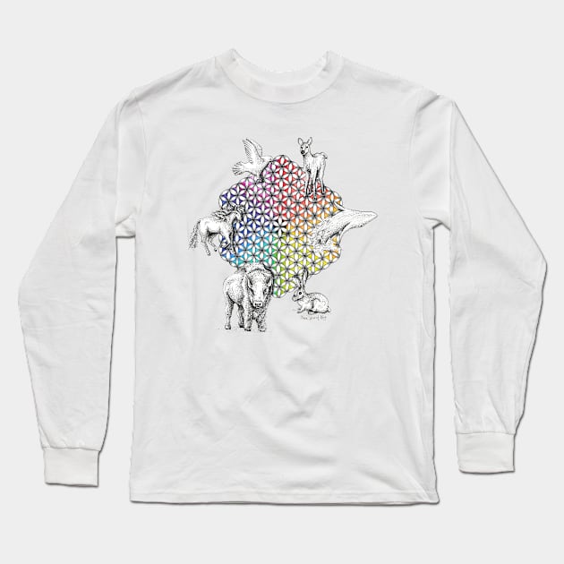 Flower of Life White Totem Animals Long Sleeve T-Shirt by FreeSpiritMeg